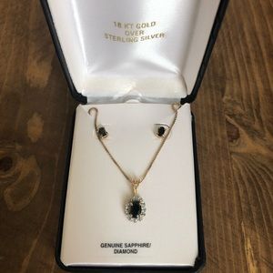 Sapphire and diamond necklace and earring set